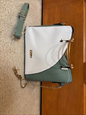 Two-Tone White and Sage Green Crossbody Bag with Gold Accent